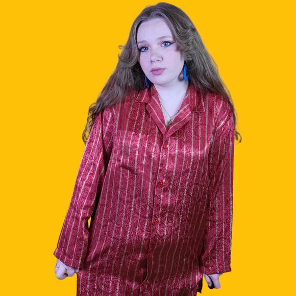 Victoria's Secret Red and Gold Striped Button Up Sleepshirt, M - Picture 8 of 8